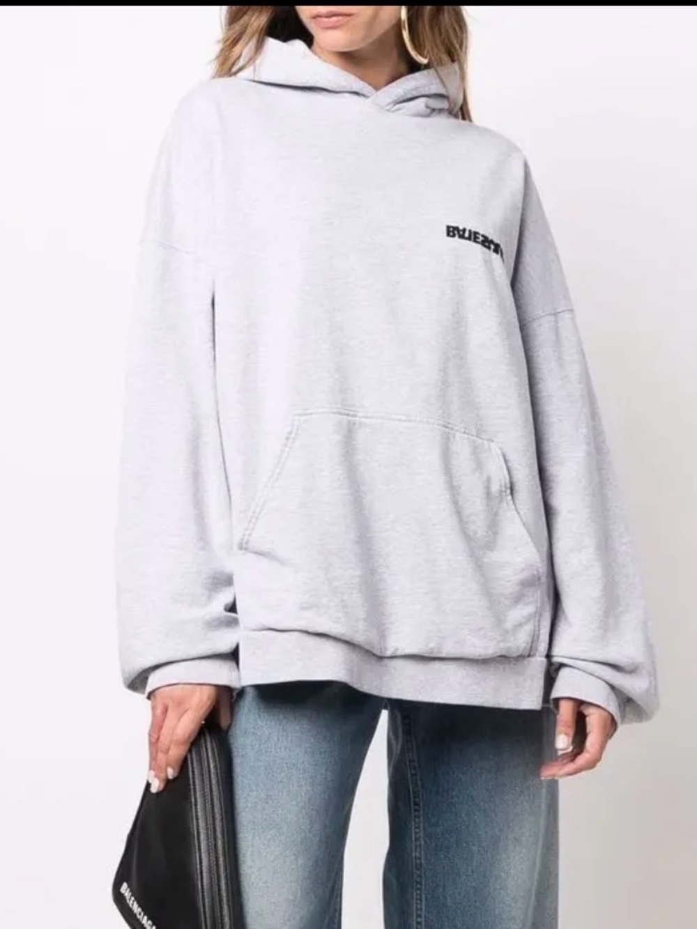 Balenciaga Unisex Wide Turn Logo Heather Grey Hoodie